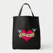 Teacher - Custom Heart Tattoo T-shirts & Gifts Canvas Bags