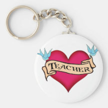 Teacher - Custom Heart Tattoo T-shirts & Gifts Keychains