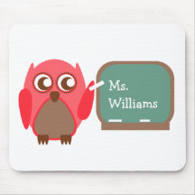 Teacher Mousepad - Red Owl At Chalkboard