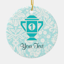Teal 1st Place Trophy Christmas Tree Ornaments