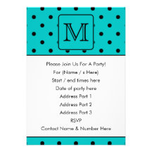 Teal and Black Polka Dot Pattern. Custom Monogram. Personalized Announcements