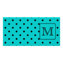 Teal and Black Polka Dot Pattern. Custom Monogram. Personalised Photo Card