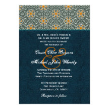 Teal and Gold Ornate Pattern Wedding H642 Custom Invitation