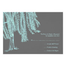 Teal and Grey Willow Tree Wedding RSVP Invites