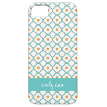 Teal and Orange Dot Quatrefoil iPhone4 Case iPhone 5 Case