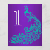 Teal and Purple Peacock Table Numbers Flyers