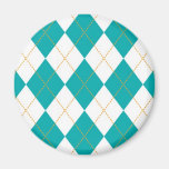 Teal and White Argyle Pattern Fridge Magnets