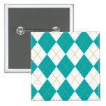 Teal and White Argyle Pattern Pinback Button