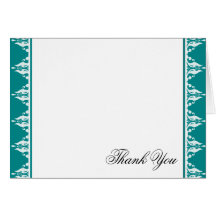 Teal and White Filigree Border Wedding Thank You Greeting Card