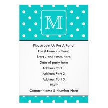 Teal and White Polka Dot Pattern. Custom Monogram. Custom Announcement