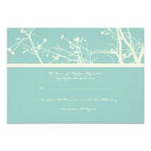 Teal and White Winter Tree Wedding RSVP Custom Invitations