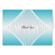 Teal and White Zebra Diamond Wedding Thank You Cards