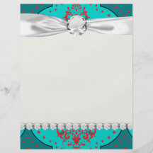 teal aqua red white henna style damask full color flyer