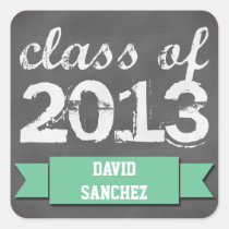 Teal banner ribbon chalkboard graduation class of stickers