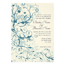 Teal Birds & Swirls Wedding Invitation