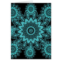 Teal Blue and Black Lace Snowflake Mandala Cards