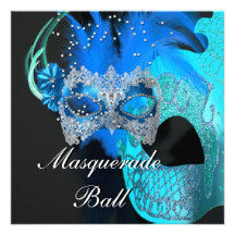 Teal Blue Black Masks Masquerade Ball Party Personalised Announcement