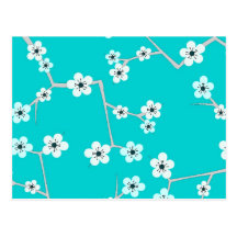 Teal Blue Cherry Blossom Print Postcard