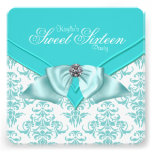 Teal Blue Damask Sweet 16 Party Custom Invitation