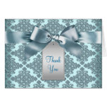 Teal Blue Damask Thank You Cards