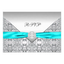 Teal Blue Diamond Wedding RSVP Personalized Invites