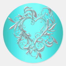 Teal Blue Heart Envelope Seal Party Favour Labels Stickers