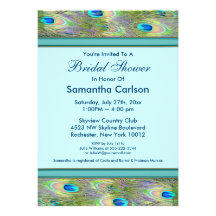 Teal Blue Peacock Bridal Shower Personalized Invite