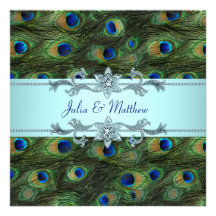 Teal Blue Peacock Wedding Invitation