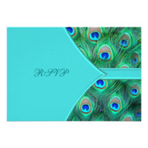 Teal Blue Peacock Wedding RSVP Personalised Invitations