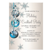 Teal Blue Snowflakes Ornaments Christmas Party Custom Announcement