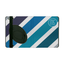 Teal Blue Stripe Monogram Pattern iPad Case