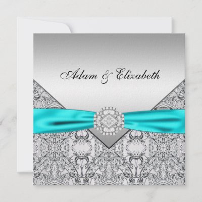 Teal blue diamond wedding invitation 