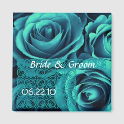 TEAL BLUE Wedding Rose Bouquet with Lace Fridge Magnet by JaclinArt