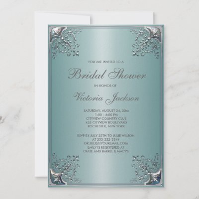 Teal blue wedding invitations Silver teal blue wedding invitations