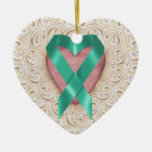Teal Cancer Ribbon From the Heart - SRF Christmas Tree Ornaments