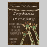 Teal & Copper Giraffes  Birthday Invitation invitations