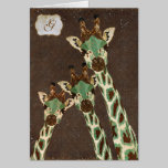 Teal & Copper Giraffes  Damask Monogram Notecard cards