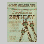 Teal & Copper Giraffes Stars Birthday Invitation invitations