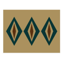 Teal & Copper Retro Diamond Trio Post Cards
