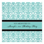 Teal Damask 21st Birthday Party Invitations