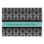 Teal Damask Best Friend Matron of Honour Invitatio Card
