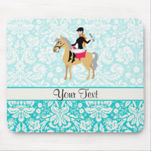Teal Damask Equestrian Mouse Pads