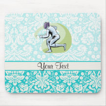 Teal Damask Pattern Fencing Mousemat