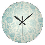 Teal Doodle Flowers and Birds Wallclocks