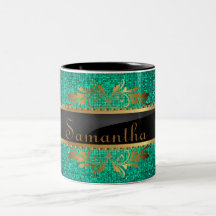 Teal Glitter Sequin Disco Glitz Coffee Mug Cup