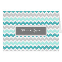 Teal Grey Chevron Wedding Thank You Card