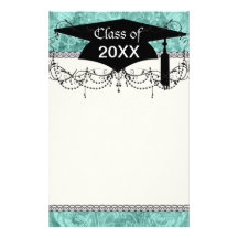 teal grunge damask graduation customized stationery