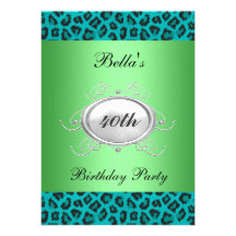 Teal Leopard Birthday Party Invitation