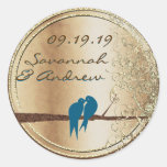 Teal Love Bird Gold Wedding Seal Stickers