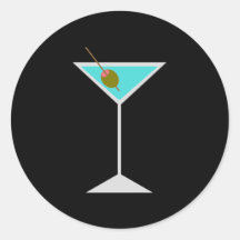 Teal Martini Round Stickers